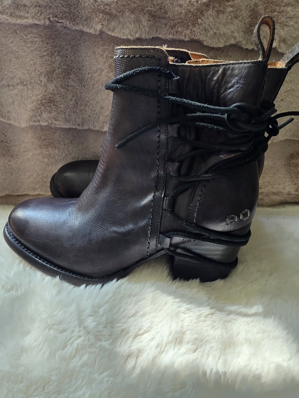 Bed /Stu  Cobbler Women's Black Leather Lace-Up Ankle Boots Size 8